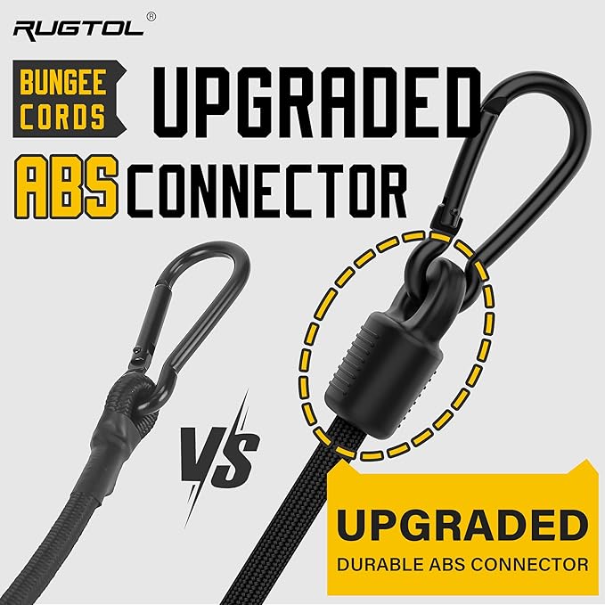 Adjustable Bungee Cords with Hooks, 6 Pack Heavy Duty Outdoor Carabiner Bungee Cord, Black Super Elastic Bungee Straps Easily Adjust from 7" to 12", Great for Cargo, Camping, Bike Racks, Tents