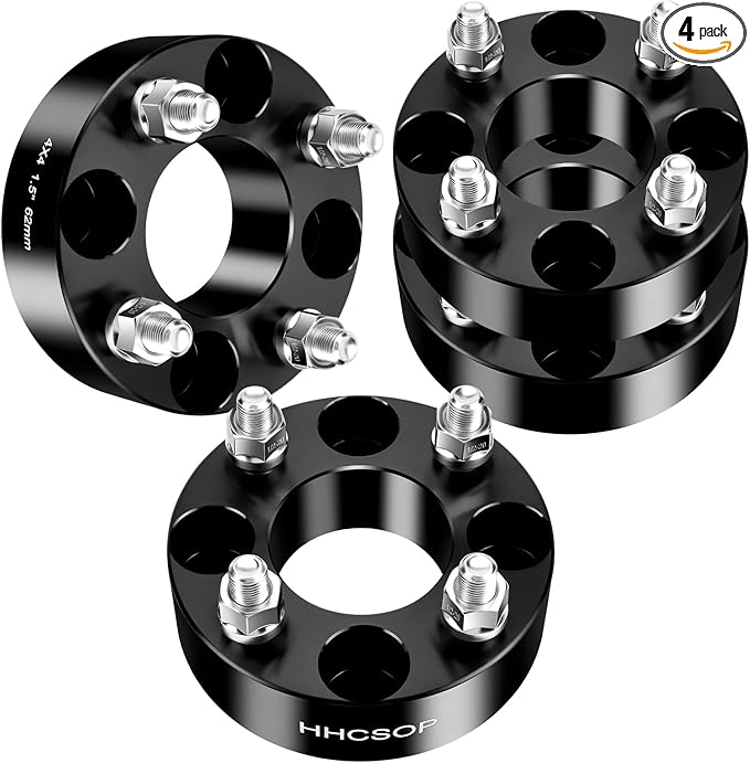 HHCSOP 4x4 Golf Cart Wheel Spacers, 1.5 inch ATV Wheel Adapters for EZ GO EZGO Club Car, 4PCS 4x101.6mm Wheel Spacer Hub Bore 62mm with 1/2" x20 Studs - Black