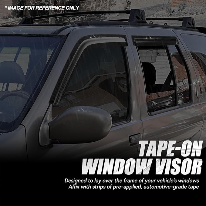 Auto Dynasty 4Pcs Carbon Fiber Pattern Window Visors Compatible with 1996-2004 Nissan Pathfinder Infiniti QX4, Tape-On Front & Rear Window Deflectors Rain Guards Sun Air Side Vent Shade, Glossy Black