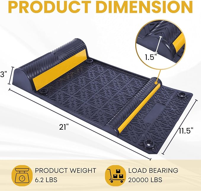 22" x 11.5" Rubber Parking Guide Mat, Heavy-Duty Wheel Stoppers with Reflective Stripes, Anti-Skid Garage Parking Mats, Self-Adhesive Vehicle Stoppers for Cars, Trucks, SUVs, Indoor/Outdoor (4)