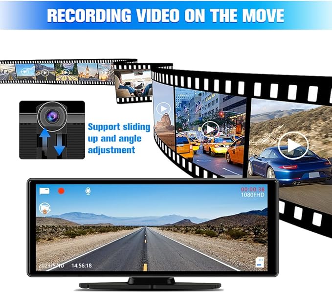 Portable Wireless CarPlay Screen for Car with 4K Dash Cam and 1080P Backup Camera, Car Stereo with 10.26”IPS Touch Screen, Support Carplay/Android Auto/GPS/Bluetooth/Mirror Link/AirPlay