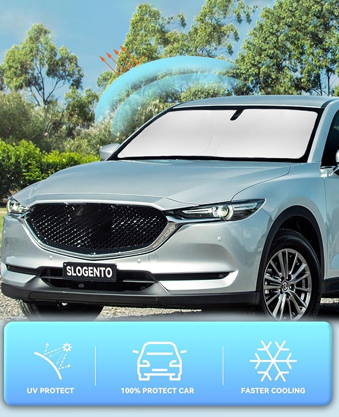 Sun Shade Sunshade Windshield Cover for Mazda CX5 CX-5 2017-2024 2025 Fit CX5 Sport, Touring, Grand Touring, 4 Door Crossover Sun Visor Front Double-Layer Window Shade Keep Car Cool Blocks 99% UV Rays