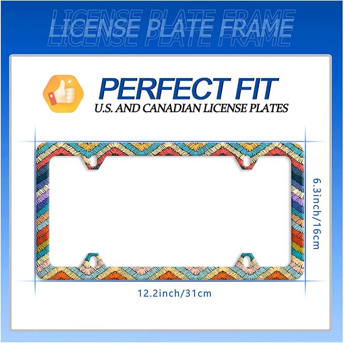 Boho License Plate Frame Colorful Stripe License Plate Stainless Steel Funny License Plate Holder Men Women Personalize Mandala Car Accessory Decoration 12.3" x 6.3"