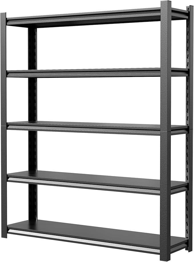 JHYKHG 48" W Storage Shelves,5-Tier Heavy Duty Garage Shelving,Adjustable Shelving Unit,Metal Shelf,Boltless Assembly Rack for Warehouse,Shed,3,000 lb Load,20 x 59 x 72 Inches,Black