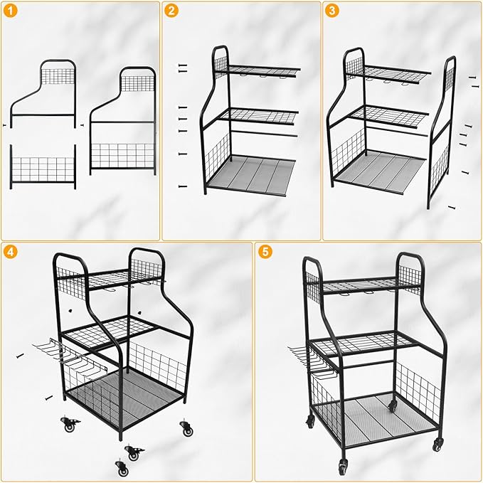 FZK Garden Tool Organizer,Heavy Duty Steel Yard Tool Organizer for Garage,Up to 49 Long-Handled Tools, Garden Tool Storage with Wheels,Garden Tool Organizer for Garage,Black