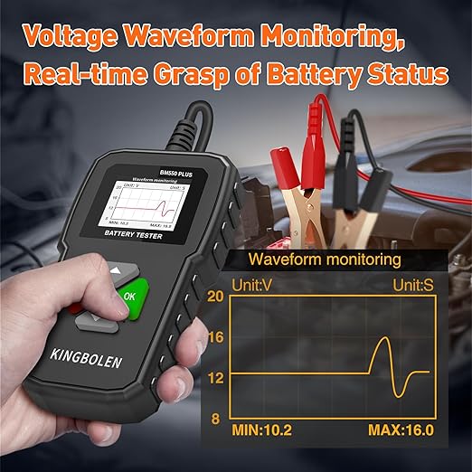 KINGBOLEN BM550 Plus 6V-24V 100-2000 CCA Car Battery Tester, Voltage Waveform Analyzer for Cars Trucks SUV Motorcycle