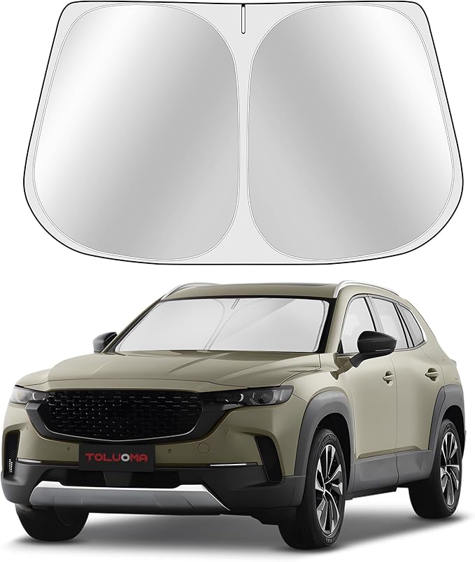 Custom Fit Windshield Sun Shade for Mazda CX-50 2023-2025 - Full Coverage, 210T Reflective Fabric, Double-Layer Design - Blocks 99% UV Rays, Keeps Car Cool, Easy to Install and Store
