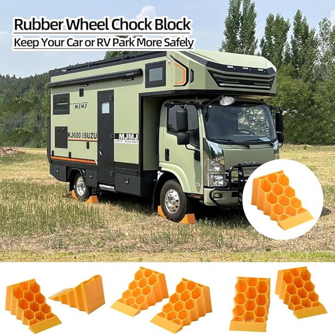 Wheel Chocks for Car, Camper,Trailers,RV,Truck, and Vehicles G.V.W. up to 8T, Anti Slip Bottom Tire Chock for All Weather,Lightweight, Easy to Carry,Perfect on All Surfaces and in All Weather.2Packs