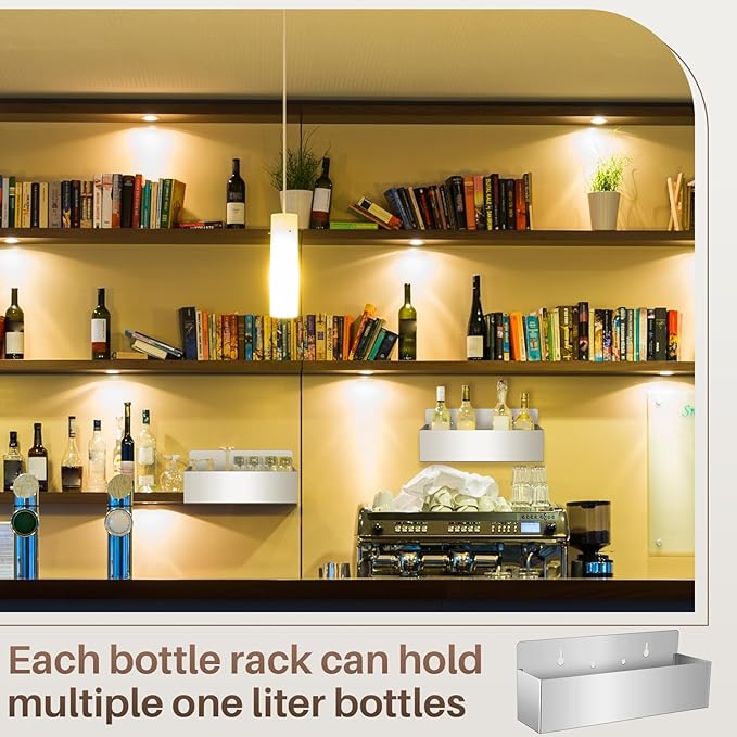 Tanlade 2 Pieces 15 Inch Single Speed Rail Stainless Steel Liquor Bottle Holder Wall Mounted Spray Bottle Rack Drink Rail Shelf for Bars, Silver