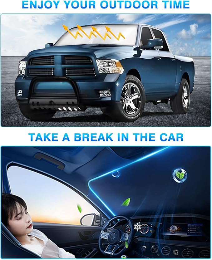KUST Windshield Sun Shade for Ram 1500 2011-2018 Window Shade Sun Visor Cover Foldable Blocks UV Rays Keep Your Car Cooler