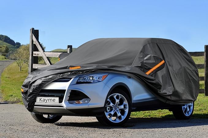 Kayme 7 Layers SUV Car Cover Custom Fit for Ford Escape (2000-2025) Waterproof All Weather for Automobiles, Outdoor Full Cover Rain Sun UV Protection.Black