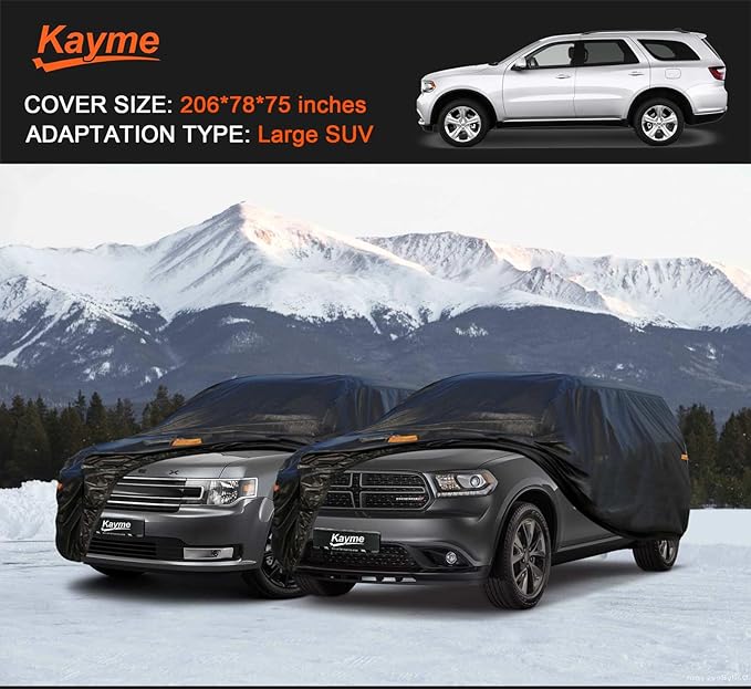 Kayme 7 Layers SUV Car Cover Waterproof All Weather for Automobiles, Outdoor Large SUV Cover Rain Sun UV Protection, Universal Fit for Dodge Durango, Ford Flex, Infiniti QX60, BMW X7 (201-206 inch)