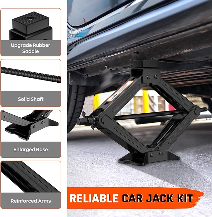New Version Car Jack Kit Scissor Jack for Car 2 Ton Spare Tire Changing Kit,Portable Tire Jack Repair Kit with Lug Wrench,Car Lifting Jack for Auto/SUV/MPV