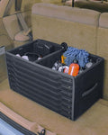 Trunk Storage 17.7" Collapsible Crate For Groceries, Tools & Travel Gear - Eco-Leather Car Organizer With Magnetic Lid - Practical Birthday Gift For Men (Highway 17)