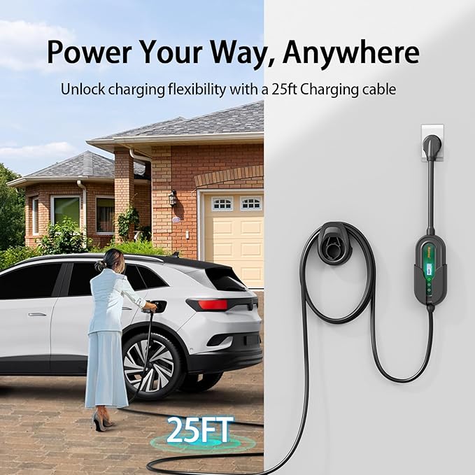 Romaa Level 2 EV Charger Portable Level 2 with 40A, 240V, NEMA 14-50, 25ft Cable, J1772 Charger, Adjustable Current, Delay Timer, EV Chargers for Home Level 2, App Control, FCC & ETL Certified