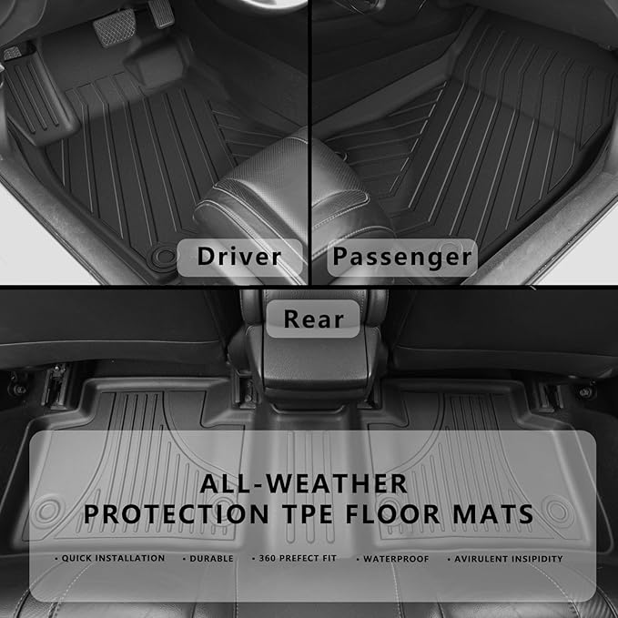 Floor Mats for Honda Civic 2022-2025 (Fits Rear Seats with or Without USB Ports) | for Acura Integra 2023-2025, All Weather Floor Liners Civic Accessories, 1st & 2nd Row, Black