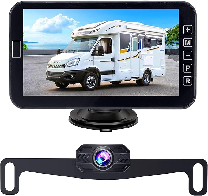 YIMU Car Backup Camera for Truck 7″ monitor AHD 2K Front Rear View Camera for car,USB Powered Plug-Play, Night Vision No-Delay DIY Grid Lines Touch Screen AHD702