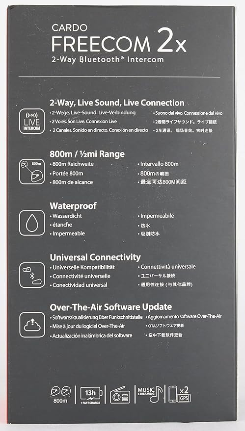 Cardo Systems FREECOM 2X Motorcycle 2-Way Helmet Bluetooth Communication System Headset Intercom, Universal Bluetooth Connectivity, Waterproof, 40mm Speakers - Single Pack