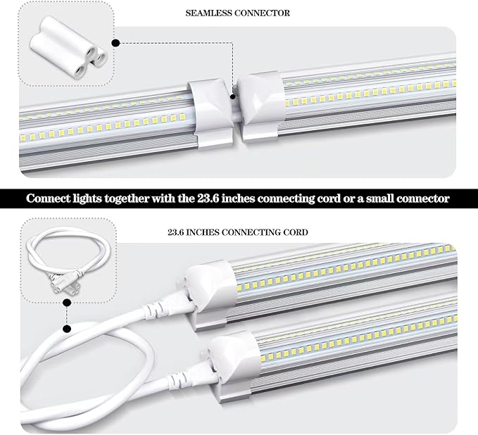 LED Shop Lights - 4FT 50W LED Light Fixture, 4 Foot High Output 7750Lumen, 6000K, Clear Cover, V-Shape Linkable, Plug and Play, T8 LED Tube Light for Garage, Workshop (10 Pack)