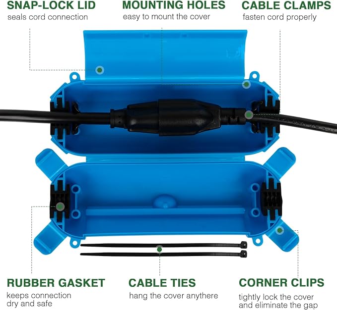 Flemoon [3 Pack] Outdoor Extension Cord Cover, IP44 Waterproof Box and Safety Housing Case, Ideal to Protect Outdoor Plugs, Electrical Connections, Holiday Decoration Lights, Size Small, Blue