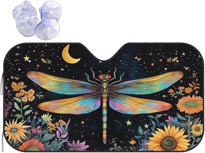 Floral Dragonfly Car Sun Shade Windshield Sunshade Foldable Front Window Shield Cover for Truck SUV