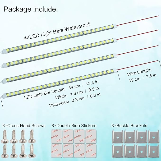 12V LED Light Bar Waterproof, 12V LED Light Strip 54 LEDs 7000K White Color Enclosed Trailer Interior DIY Cabinet LED Light Strip for Car,Trailer,Motorhome,Van,RV,Truck Bed Lights(4 Pack)