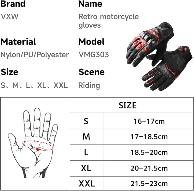 VXW Motorcycle Gloves for Men and Women - Gel Palm Sliders, Leather & Mesh Construction Full Finger Touchscreen, High-Speed Sports Gear for MTB/ATV/BMX/Motocross/Dirt Bike