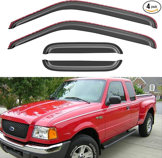 in-Channel Window Visors Rain Guards Shield for 1999-2011 Ford Ranger SuperCab, Window Vent Wind Deflectors Visors Shades for 1999-2008 Mazda B3000, 1999-2010 Mazda B4000 Extended Cab