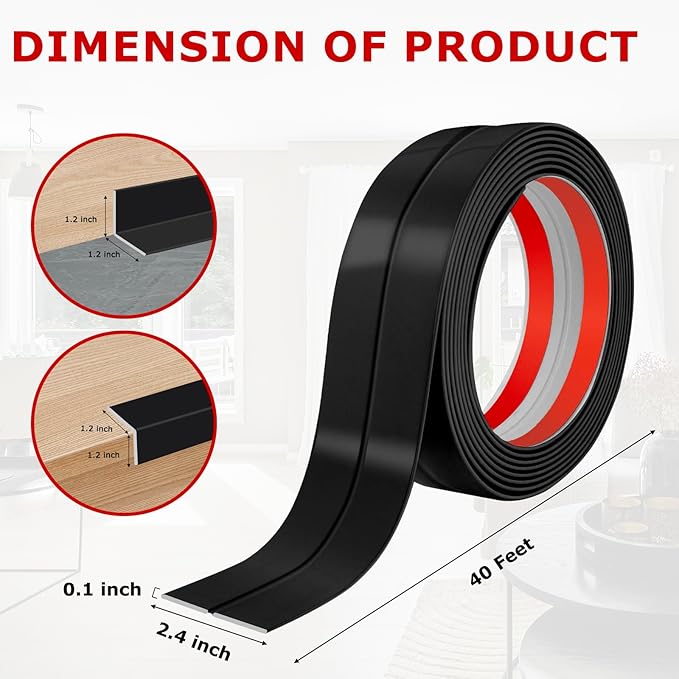 Flexible Wall Corner Protector Moulding Trim Peel and Stick Wall Corner Guards Edge Protector Self Adhesive Molding Trim Strip for Edge Ceiling (Black, 2.4 in x 40 Ft)