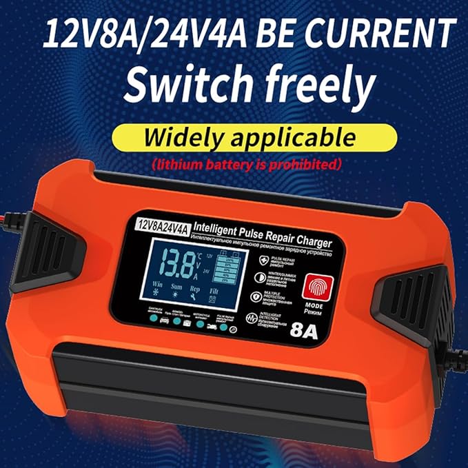 ZiYiJuan 8-Amp Smart Car Battery Charger and Maintainer, 12V/24V Automatic with LCD Display