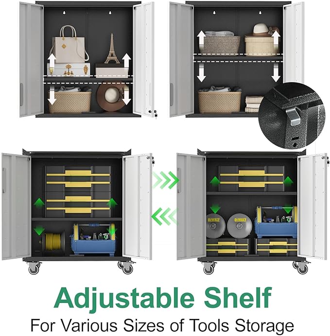 Metal Tool Cabinet,Garage Storage Cabinet System,Wall Cabinet & Locking Rolling Tool Cabinet with Doors and Adjustable Shelves,Steel Tool Cabinets for Home,Office (9 Pcs-StyleA, Black & Grey)
