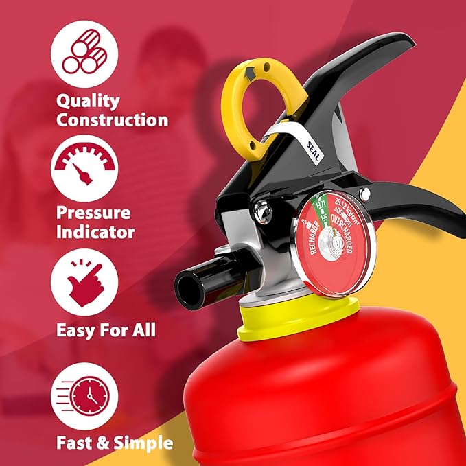 ABC Dry Powder Fire Extinguisher, 4.4 lb – 2-A:10-B：C Rated for Home, Office & Vehicle, Quick Release, Easy-Grip Handle, Ideal for Electrical & Grease Fires, Car Extinguisher, Model FF2KG