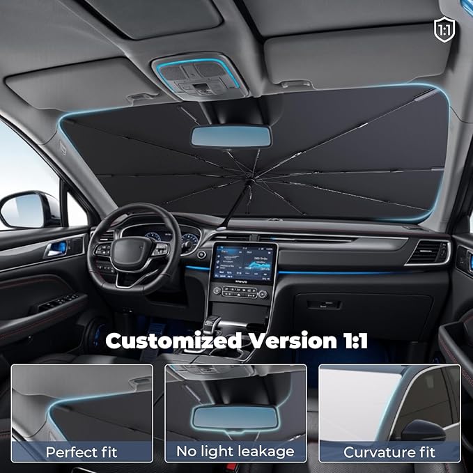 Windshield Sun Shade Umbrella for 2016-2026 Volvo XC90 Accessories: Custom Fit 240T Silver, Double Thickened, Foldable Sunshade Window Sun Visor, Ultimate 99% UV
