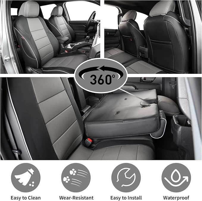 EKR Tacoma Car Seat Covers Custom for Select Toyota Tacoma (Only for Hybrid) 2024 2025 Double cab TRD Sport,TRD Off-Road,Limited,Trailhunter -Full Set,Leather(Black/Gray)