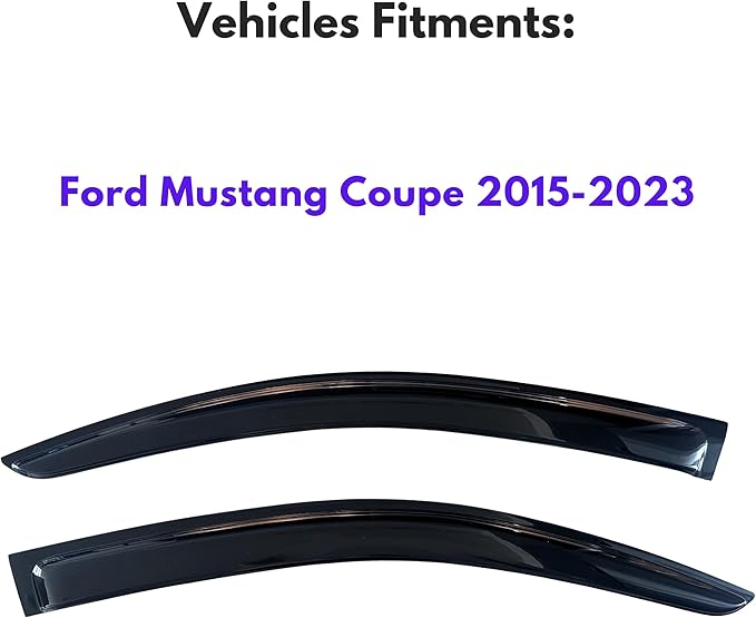 KPY Window Visor Compatible with Ford Mustang Coupe 2015-2023, 2PC Rain Guard Side Window Vent Deflectors Tape-On Style, 2015 2016 2017 2018 2019 2020 2021 2022 2023