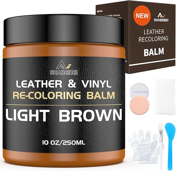Leather Recoloring Balm,10oz Leather Color Restorer Leather Repair Kit for Furniture Car Leather Scratch Remover, Light Brown Leather Color Restorer for Couches,Leather Dye Paint for Faded