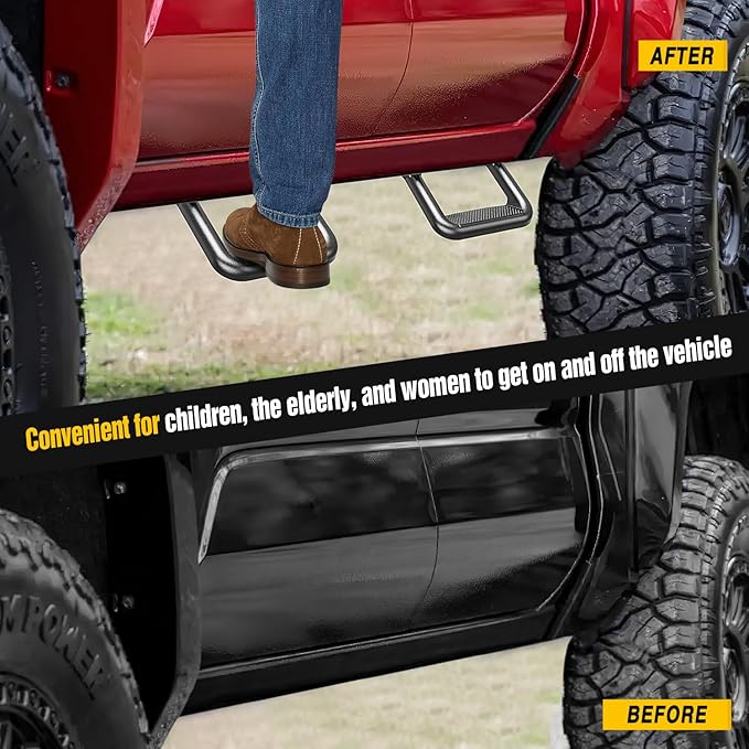 Nilight Universal Side Step Slip-Proof Aluminum Side Hoop Steps Nerf Bars Assembly Black 4 Pcs for Chevy (Chevrolet) Ford Toyota GMC Dodge RAM (Drilling Required)
