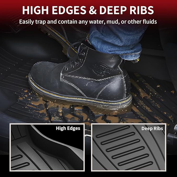 LASFIT Floor Mats Custom Fit for Audi Q5 SQ5 2018-2025(Include Q5/SQ5 Sportback 2021-2025), All-Weather Protection TPE 1st & 2nd Row Car Liners for Audi Accsessories, Odor-Less Easy to Clean, Black