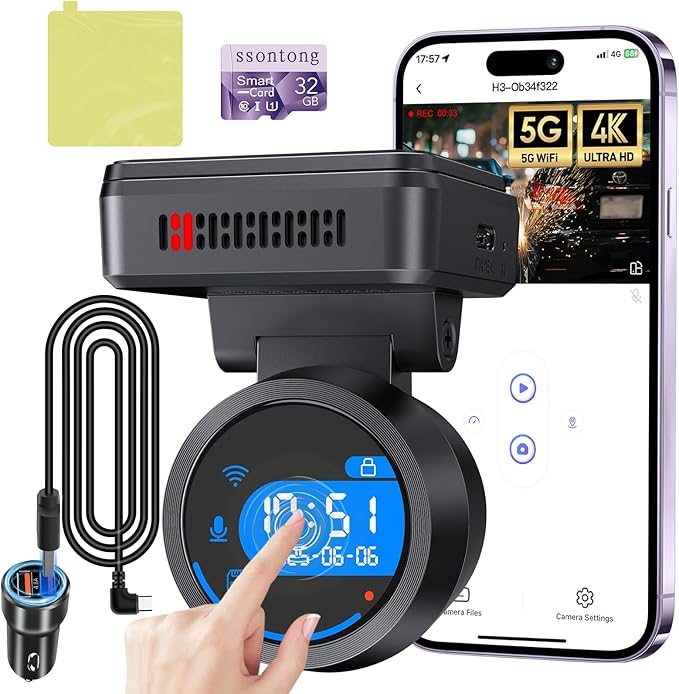 Dash Cam Front 4K Dash Camera for Cars Built-in WiFi/APP Control Dashcams for Cars, 1.2" IPS Touch Screen Dash Cam with Free 32GB Card,170°Wide Angle, G-Sensor, Night Vision, 24H Parking Mode Dashcam