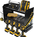 Heavy-Duty Power Tool Organizer Wall Mount, 3-Tier Drill Storage Rack with Dual Side Pegboards and 4 Hooks, Perfect for Garage, Workshop, Tool Room - Ideal Gift for Men, Black