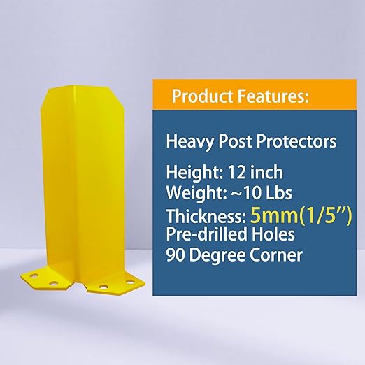 Pallet Rack Post Protectors 12" Height Steel Pallet Rack Guard, Safety Yellow Pallet Edge Protectors (2 Packs)