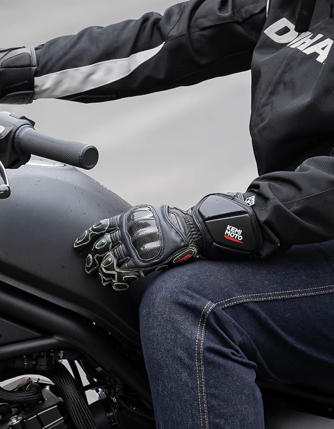 KEMIMOTO Leather Motorcycle Gloves for Men and Women, Riding Racing Gloves with ESA Cushioning Kevlar Carbon Fiber Knuckle Protection for Dirt Bike Motorbike Outdoor Sports