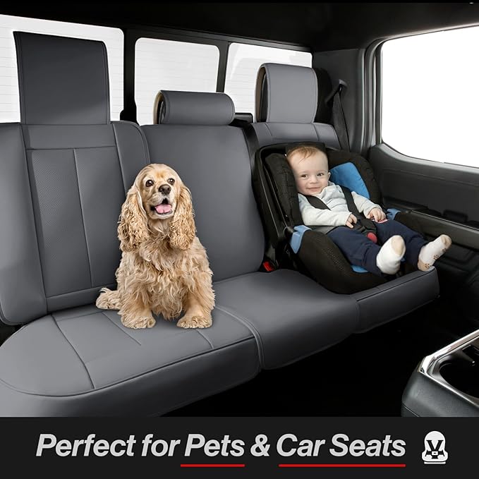 Coverland Custom Car Seat Covers Compatible with 2019-2025 RAM 1500 Crew Cab - Premium Leather Non-Slip Memory Foam Waterproof Cover Interior Protector Full Set-Dark Gray [See Size Chart-Size X122]