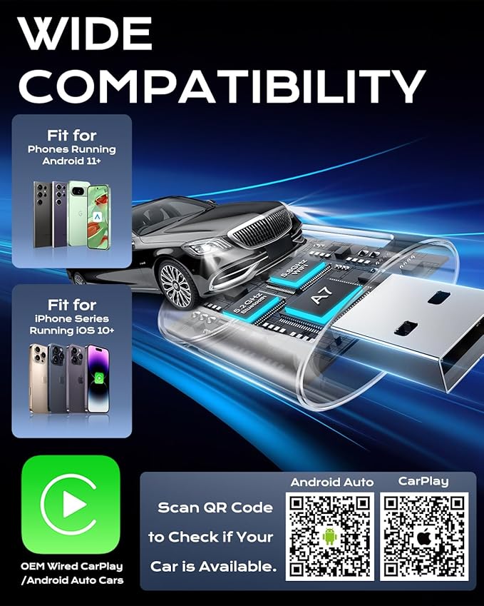 AuroraLink Wireless Carplay & Android Auto Adapter 2-in-1 Stable & No Delay Carplay Wireless Adapter Convert Wired to Wireless Car Play Dongle for iOS 10+/Android 11+ (Grey)