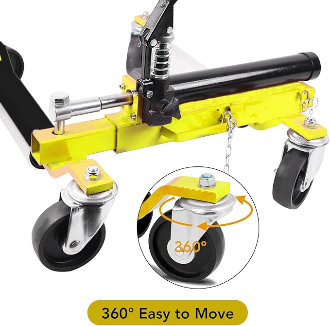 4 Pcs Car Wheel Dolly with Hydraulic Tire Jack, 1500LBS Capacity Trailer Dolly for Vehicle Positioning for Truck RV Trailer, Yellow