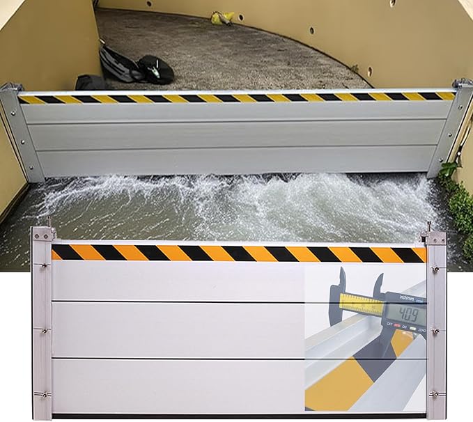 Reusable Heavy Duty Aluminum Flood Barriers for Home Exterior, Flood Protection Barriers Water Barrier Door Quick Detachable Garage Doors Detachable Mobile Rain Water Baffle (H 7.9 inch L 11.5FT)