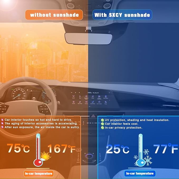 SXCY for 2017-2025 2026 Kia NIRO Windshield Sunshade for 2023-2026 Kia NIRO Accessories 2021-2024 2025 2026 NIRO EV Sunshade Foldable Sun Shield 2023-2025 2026 NIRO PHEV Sun Shade Block UV Rays