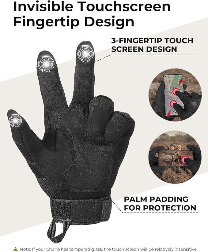 KEMIMOTO Tactical Gloves for Men, Touchscreen Motorcycle Gloves with Hard Shell & Palm Padding for Sports Motorcycle Cycling Tactical Airsoft Paintball Hunting Hiking Camping Climbing