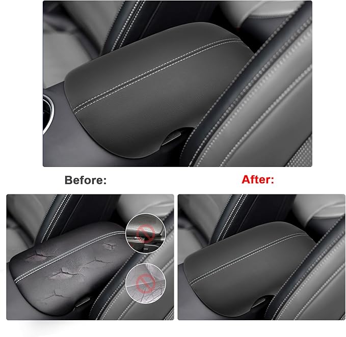 SXCY for 2024 2025 2026 Mustang Armrest Cover (Slim) for Ford Mustang 2025 2026 Accessories 2024 2025 2026 Mustang Center Console Cover 2025 2026 Mustang Middle Console Cover (Grey Stitched)