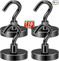 DIYMAG Black Magnetic Hooks, 118 LB Heavy Duty Strong Magnets with Hook, Rare Earth Neodymium Magnet Magnetics for Cabins Cruise Ship Essentials 4 Packs